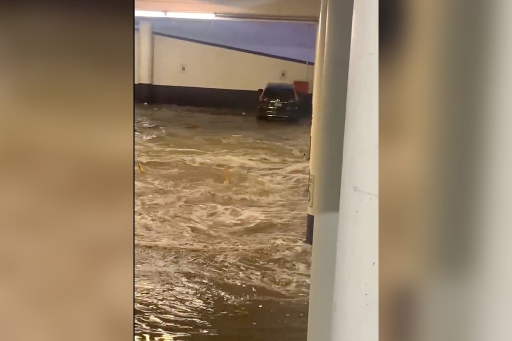 Parking garage flooded.