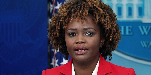 Press secretary Karine Jean-Pierre speaks during the daily briefing at the White House on Jan. 20, 2023.
