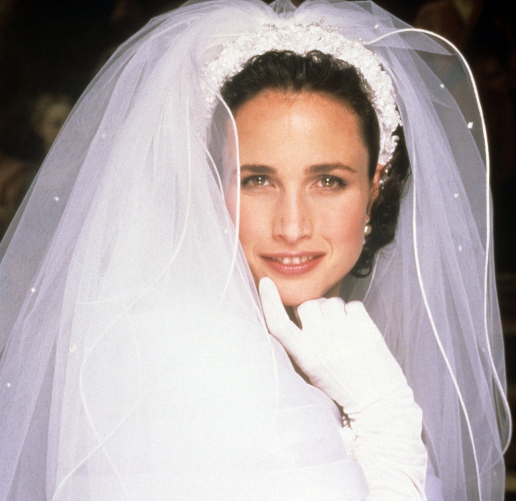 MacDowell in a wedding dress in "Four Weddings and a Funeral." 